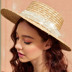 Boho Hat, Sun Beach Hat, Straw Bucket Hat, White Peal
