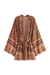 Boho Robe, Kimono Robe, Beach Cover up, Short Robe, Elliana Jasmine in Brown, Pink and Green