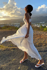 Boho Maxi Dress, Beach Dress, White Triana