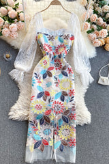 Vintage Dress, Boho Midi Dress, Party Dress, Embroidered Dress, Magnolia in White