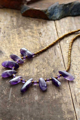 Boho Necklace, Choker Necklace, Amethysts, Natural Stone Beads, Seeds