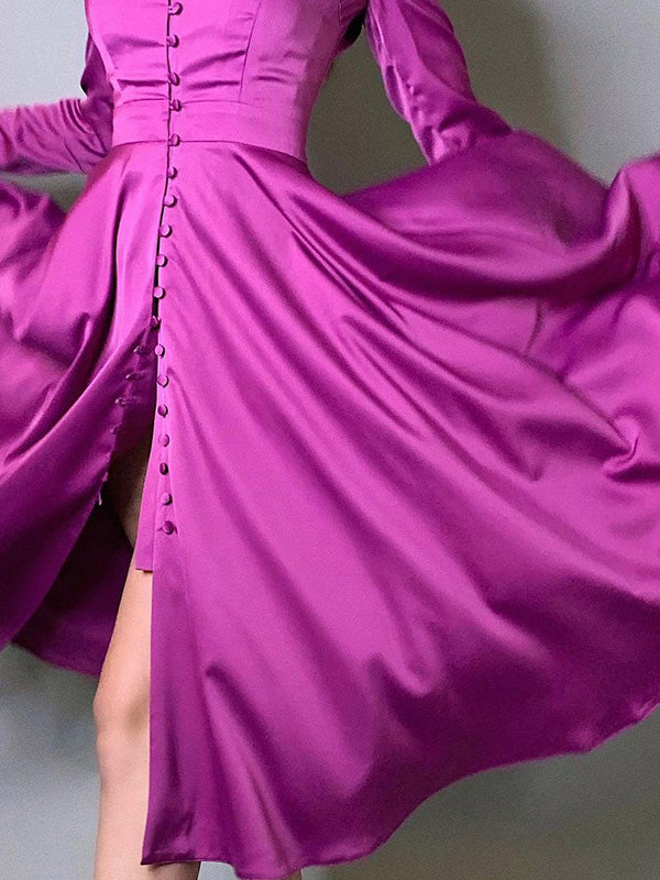 Women's Dresses Solid Lapel Button Long Sleeve Dress
