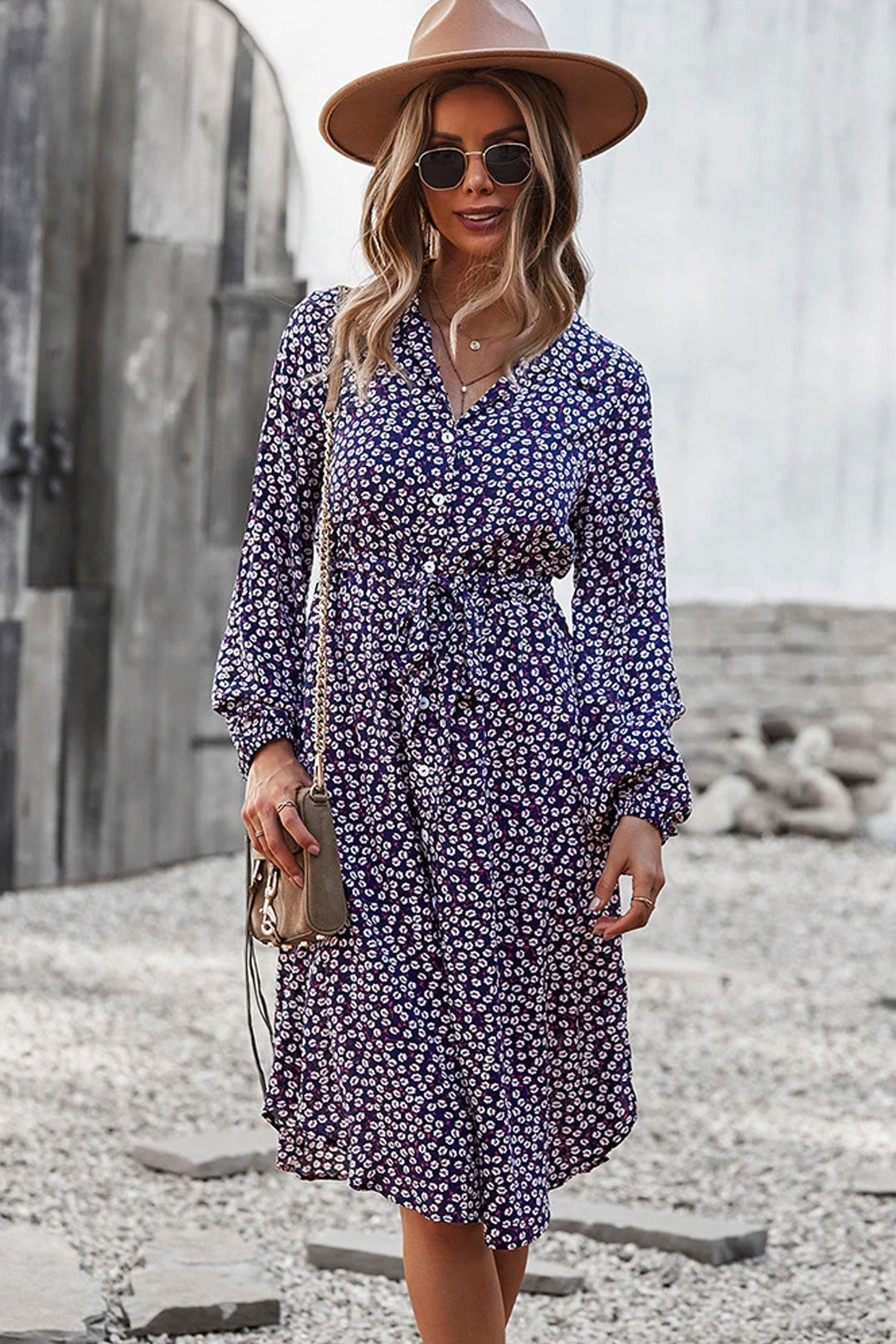 Boho Midi Dress, Layla in Blue