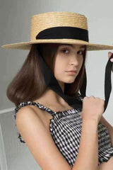 Boho Hat - Summer Sun, Beach, Wide Brim Straw Hat with Minnie Black Ribbon