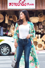 Boho Robe, Kimono Robe,  Beach Cover up, Lily-Lotus in Green