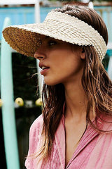 Boho Hat, Sun Hat, Beach Hat, Shade Visor Beige Straw Cap