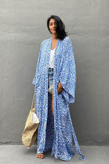 Boho Robe, Beach Cover up, Beach Robe, Blue Fern