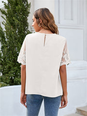Women's Round Neck Lace Shirt Chiffon Shirt Women's Tops Solid Color Short Sleeve White Pink Green Black Blue S M L XL 2XL