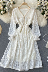 Vintage Dress, Boho Midi Dress, Party Dress, Victoria White and Ivory Lace