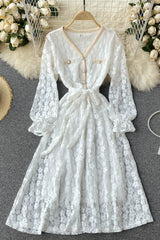 Vintage Dress, Boho Midi Dress, Party Dress, Victoria White and Ivory Lace