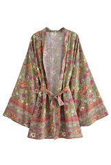 Boho Kimono Robe - Beach Cover-up in Riley Green Pine