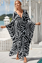 Boho Maxi Dress - Beach Dress, Kaftan Dress in Zebra Black and White