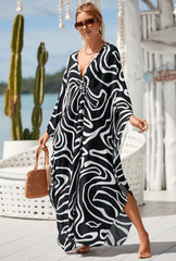 Boho Maxi Dress - Beach Dress, Kaftan Dress in Zebra Black and White