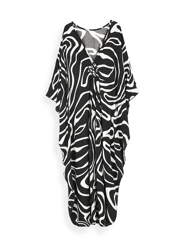 Boho Maxi Dress - Beach Dress, Kaftan Dress in Zebra Black and White