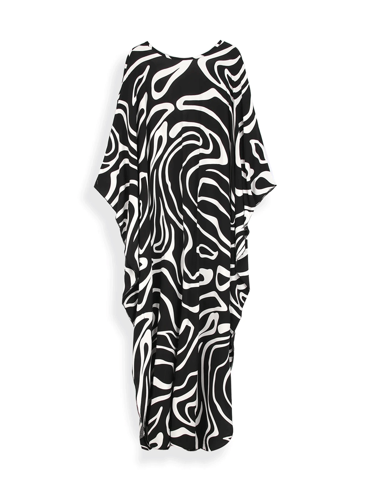 Boho Maxi Dress - Beach Dress, Kaftan Dress in Zebra Black and White