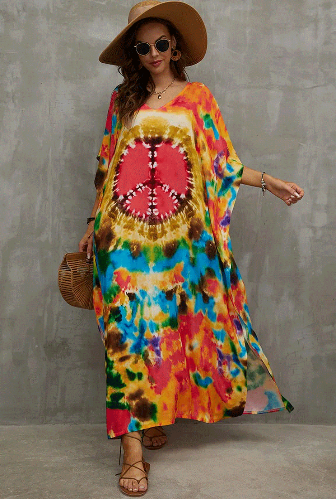 Boho Maxi Dress - Beach Dress, Kaftan Dress Tie dried Dream in Orange