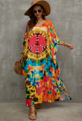 Boho Maxi Dress - Beach Dress, Kaftan Dress Tie dried Dream in Orange