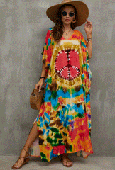 Boho Maxi Dress - Beach Dress, Kaftan Dress Tie dried Dream in Orange
