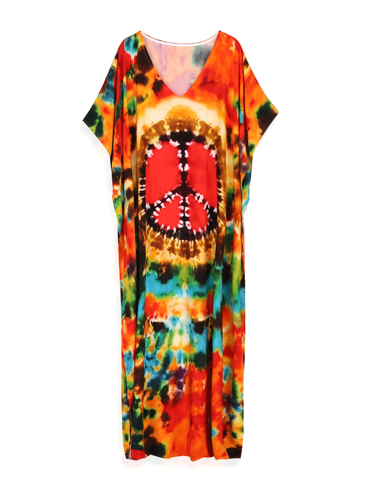Boho Maxi Dress - Beach Dress, Kaftan Dress Tie dried Dream in Orange