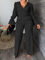 Women's Sets Flared Sleeve Lace-Up Top & Straight Pants Two Piece Set