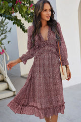 Boho Midi Dress, Ruffle Lillian Red