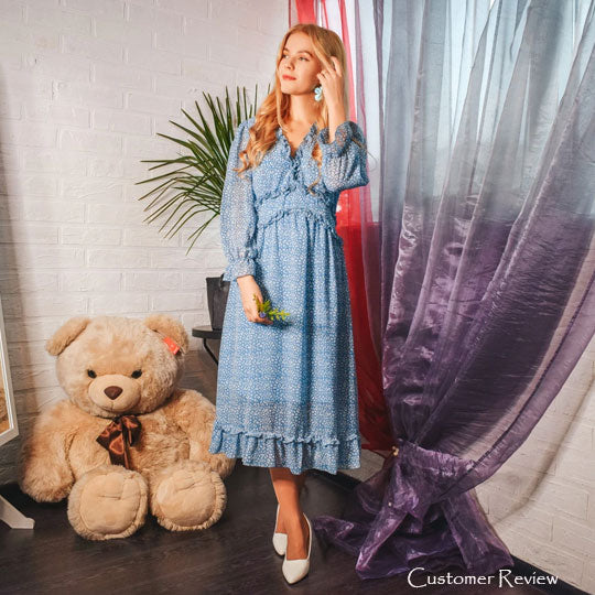 Boho Midi Dress, Ruffle Lillian Sweet Pink