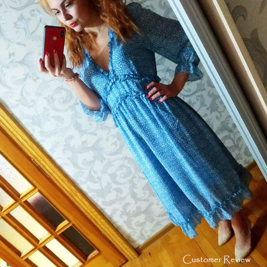 Boho Midi Dress, Ruffle Lillian Mint Green