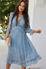 Boho Midi Dress, Ruffle Lillian Blue