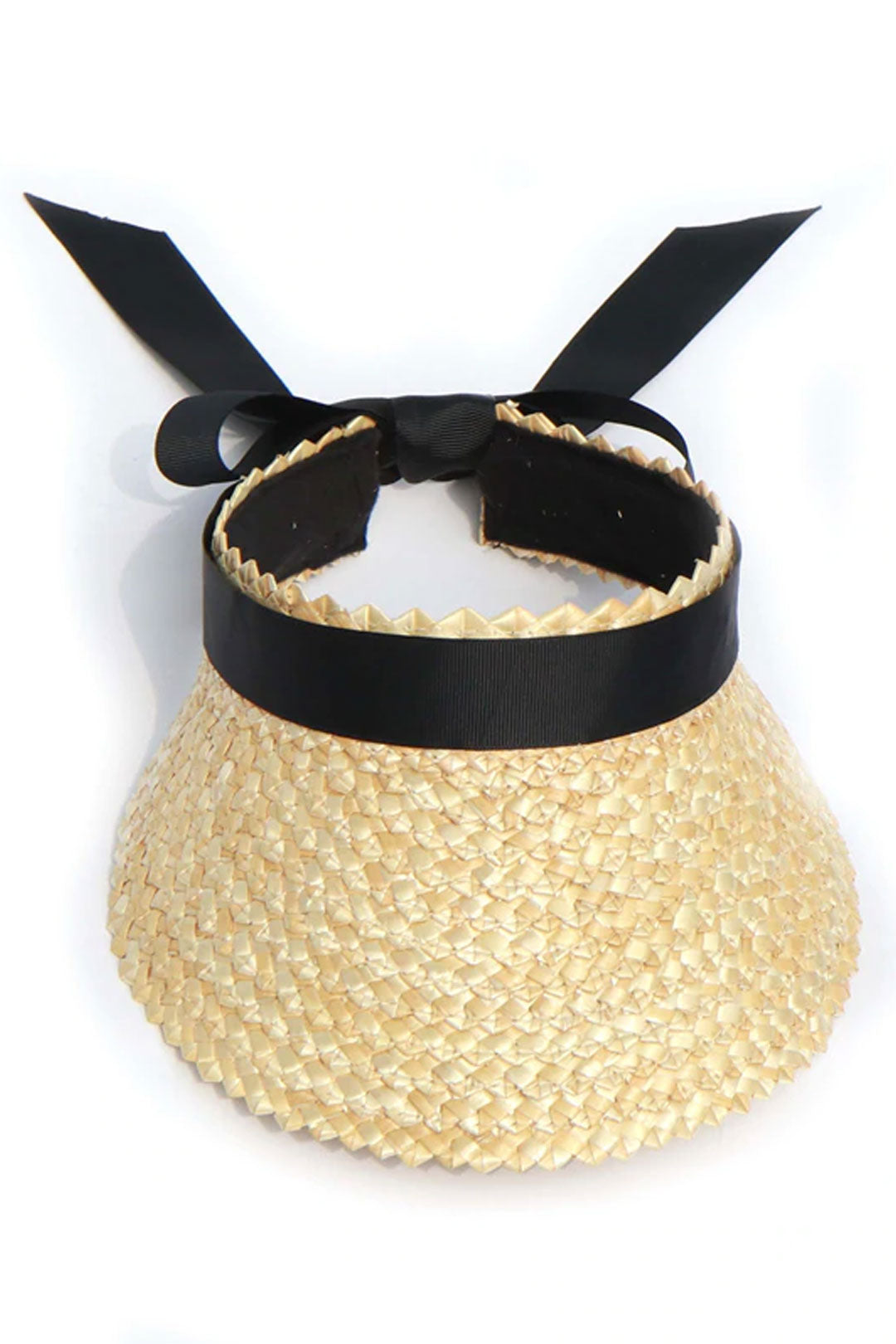 Boho Hat, Sun Hat, Beach Hat, Shade Visor Beige Straw Cap Black Ribbon