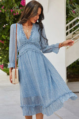 Boho Midi Dress, Ruffle Lillian Blue