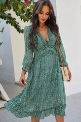 Boho Midi Dress, Ruffle Lillian Green