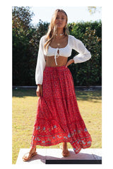 Boho Skirt, Hippie Skirts, Maxi Skirt, Red Crimson