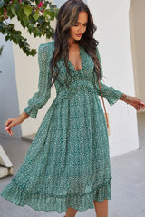 Boho Midi Dress, Ruffle Lillian Green