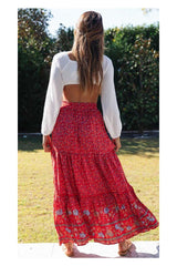 Boho Skirt, Hippie Skirts, Maxi Skirt, Red Crimson