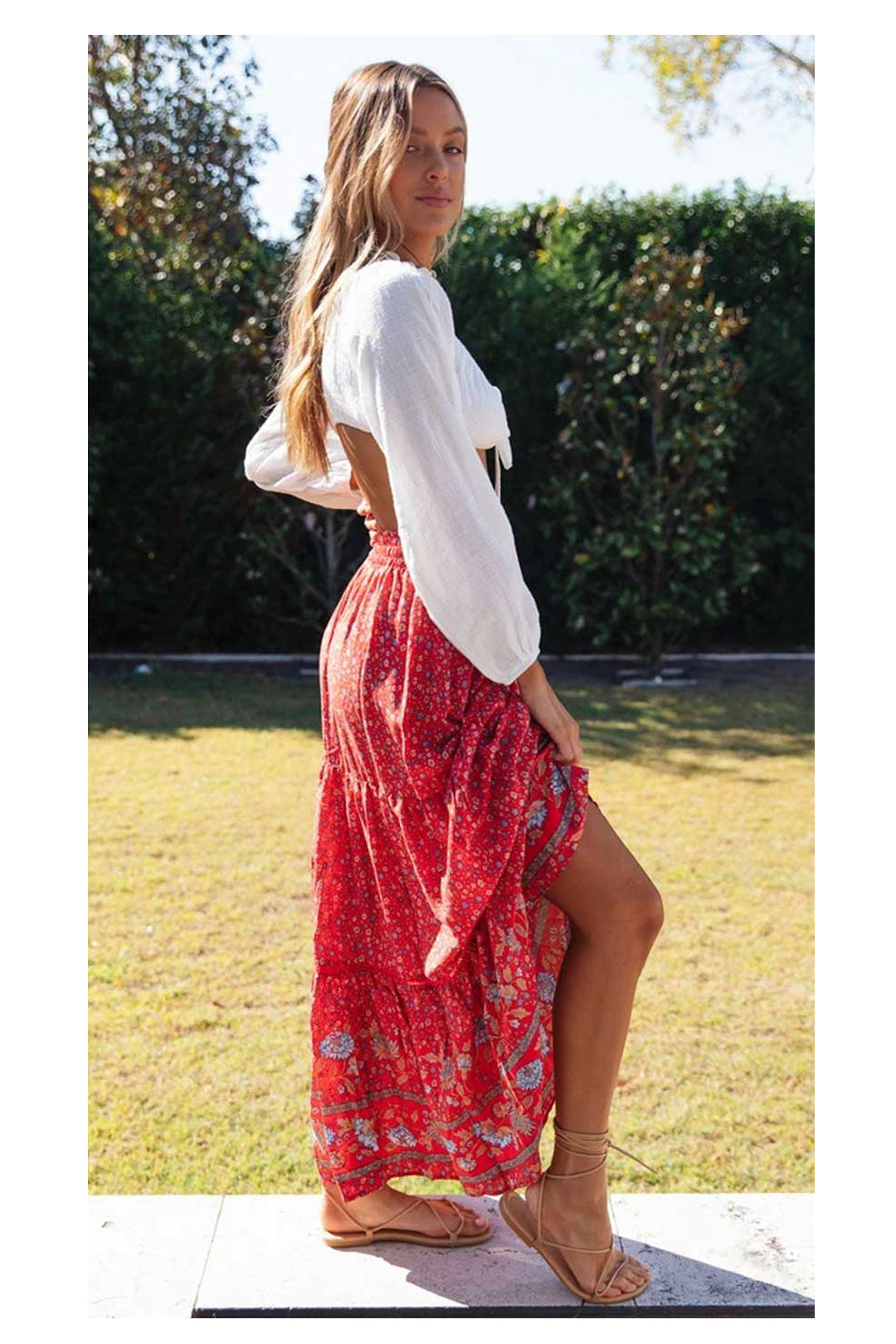 Boho Skirt, Hippie Skirts, Maxi Skirt, Red Crimson