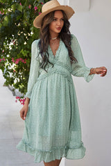 Boho Midi Dress, Ruffle Lillian Mint Green
