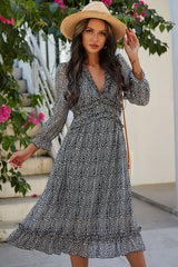 Boho Midi Dress, Ruffle Lillian Black