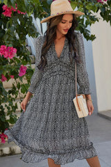 Boho Midi Dress, Ruffle Lillian Black