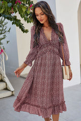 Boho Midi Dress, Ruffle Lillian Red