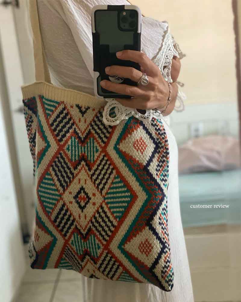 Boho Bag, Tote Bags, Crochet Tote, Knitted Shopper Handbags, Aztec Gypsy in 4 colors
