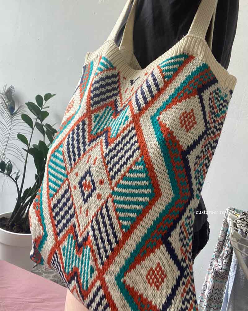 Boho Bag, Tote Bags, Crochet Tote, Knitted Shopper Handbags, Aztec Gypsy in 4 colors