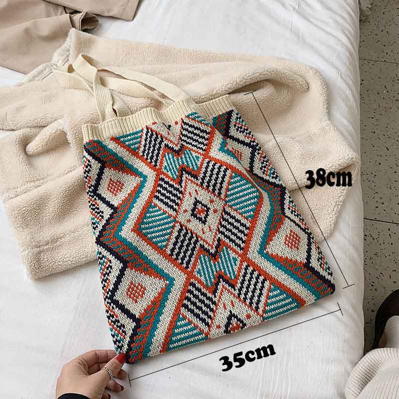 Boho Bag, Tote Bags, Crochet Tote, Knitted Shopper Handbags, Aztec Gypsy in 4 colors