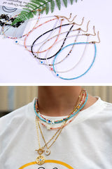 Boho Necklace, Seed Bead Choker, 2 Layers Double Cross
