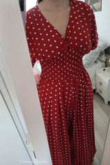 Boho Vintage  Jumpsuit, Boho Romper, Playsuit, Smocked Polka Dot in Orange, Red, Blue and Green
