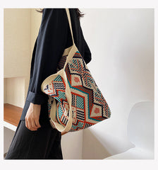Boho Bag, Tote Bags, Crochet Tote, Knitted Shopper Handbags, Aztec Gypsy in 4 colors