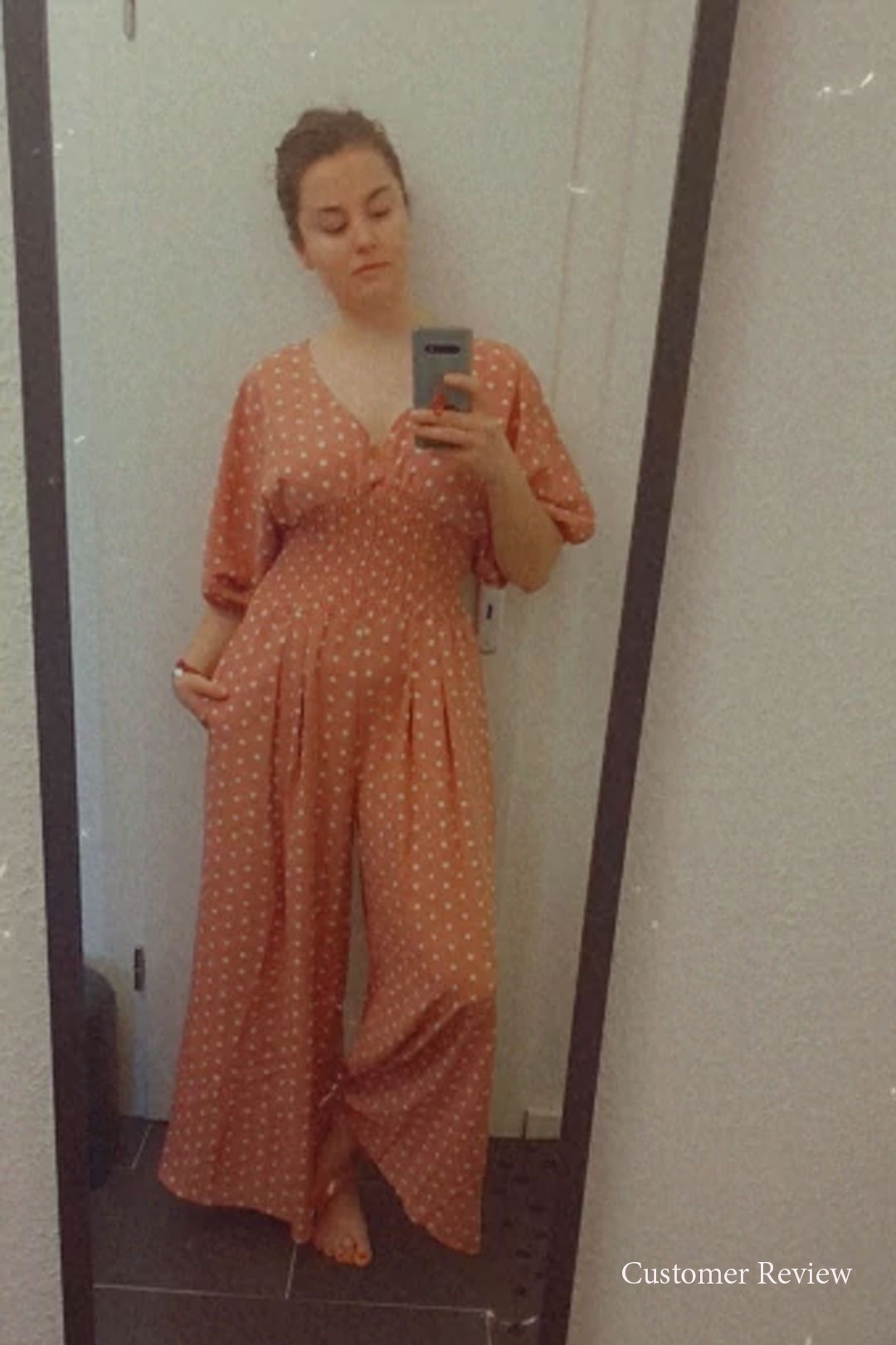 Boho Vintage  Jumpsuit, Boho Romper, Playsuit, Smocked Polka Dot in Orange, Red, Blue and Green
