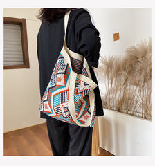 Boho Bag, Tote Bags, Crochet Tote, Knitted Shopper Handbags, Aztec Gypsy in 4 colors