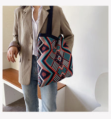 Boho Bag, Tote Bags, Crochet Tote, Knitted Shopper Handbags, Aztec Gypsy in 4 colors