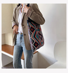 Boho Bag, Tote Bags, Crochet Tote, Knitted Shopper Handbags, Aztec Gypsy in 4 colors