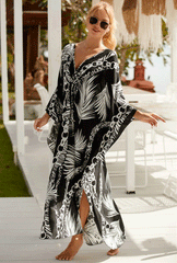 Boho Maxi Dress - Beach Dress, Kaftan Dress Akari Black Coconut Leaf